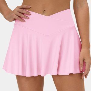 HALARA Cloudful Air High Waisted Crossover 2-in-1 Side Pocket Flare Skirt Pink